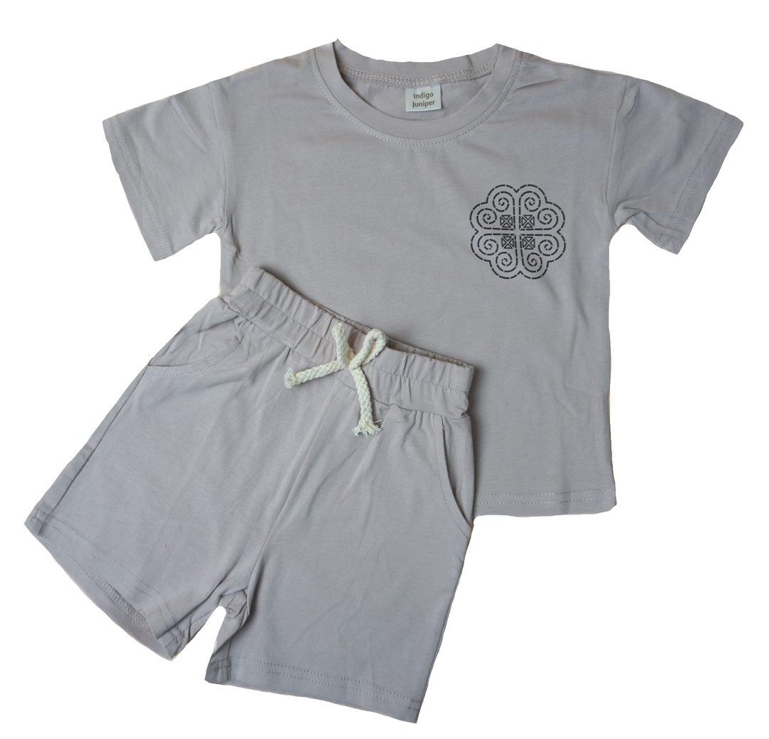 Taupe Hmong Logo Shirt Set in Black