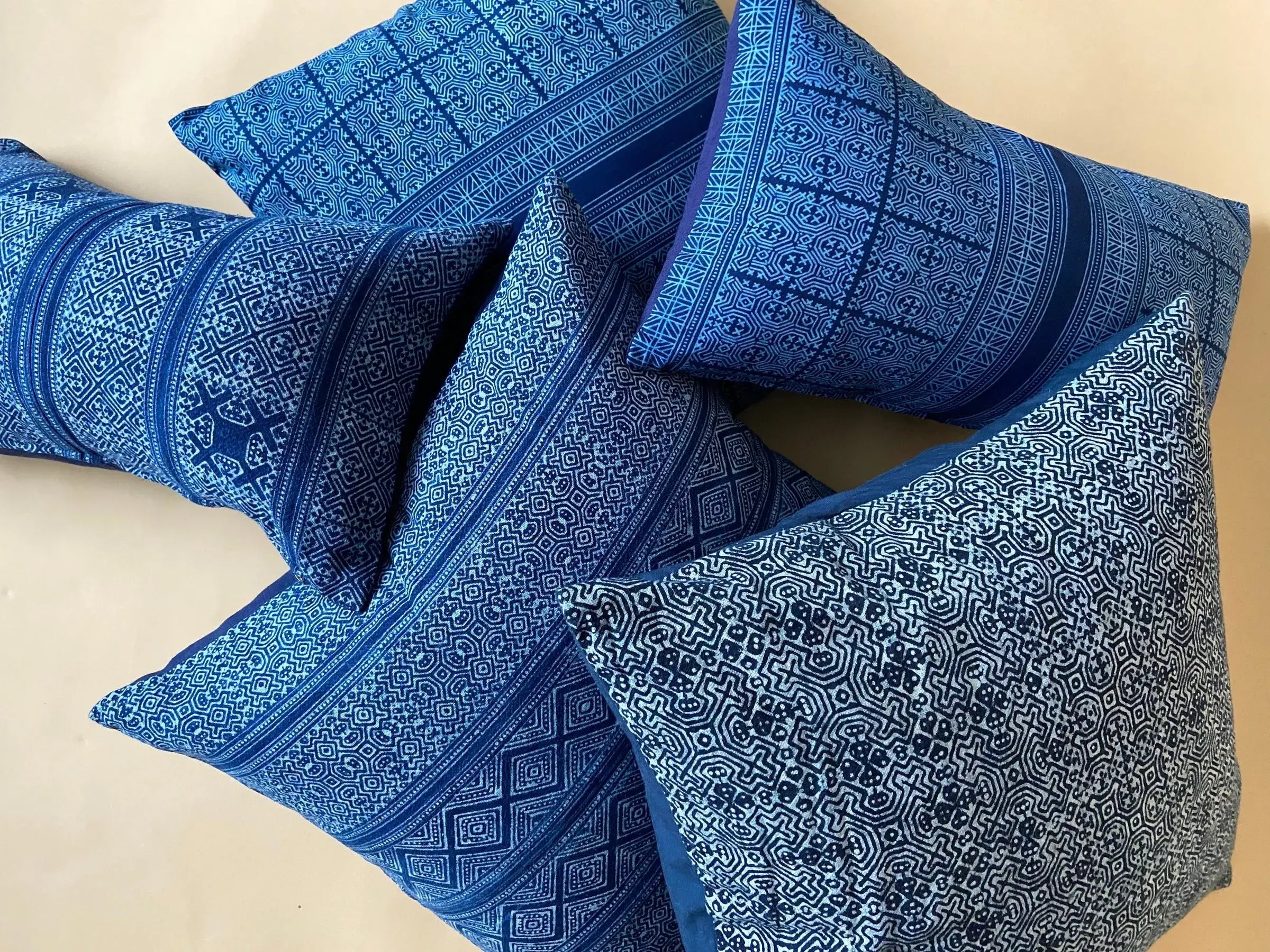 nice collection of blue pillows