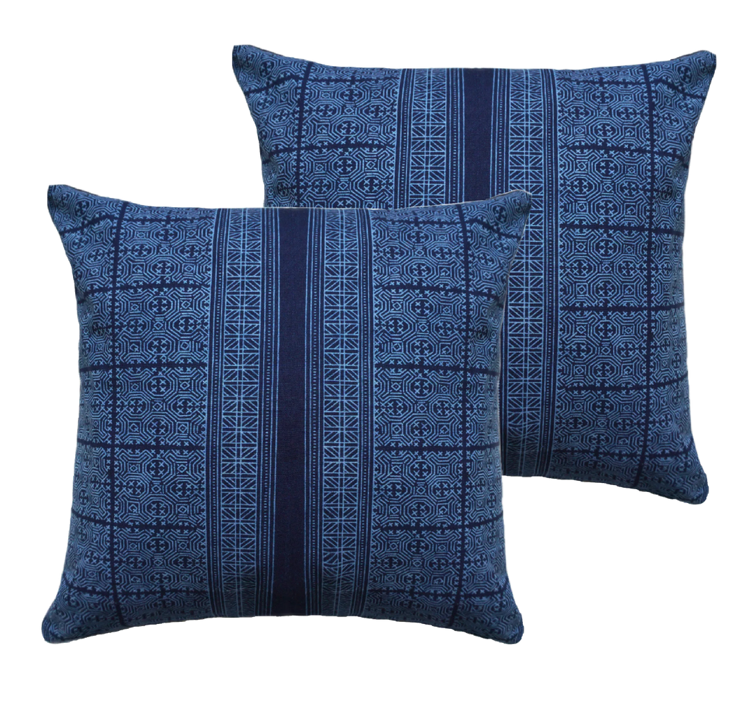 Two Dark Blue Square Printed Pillows