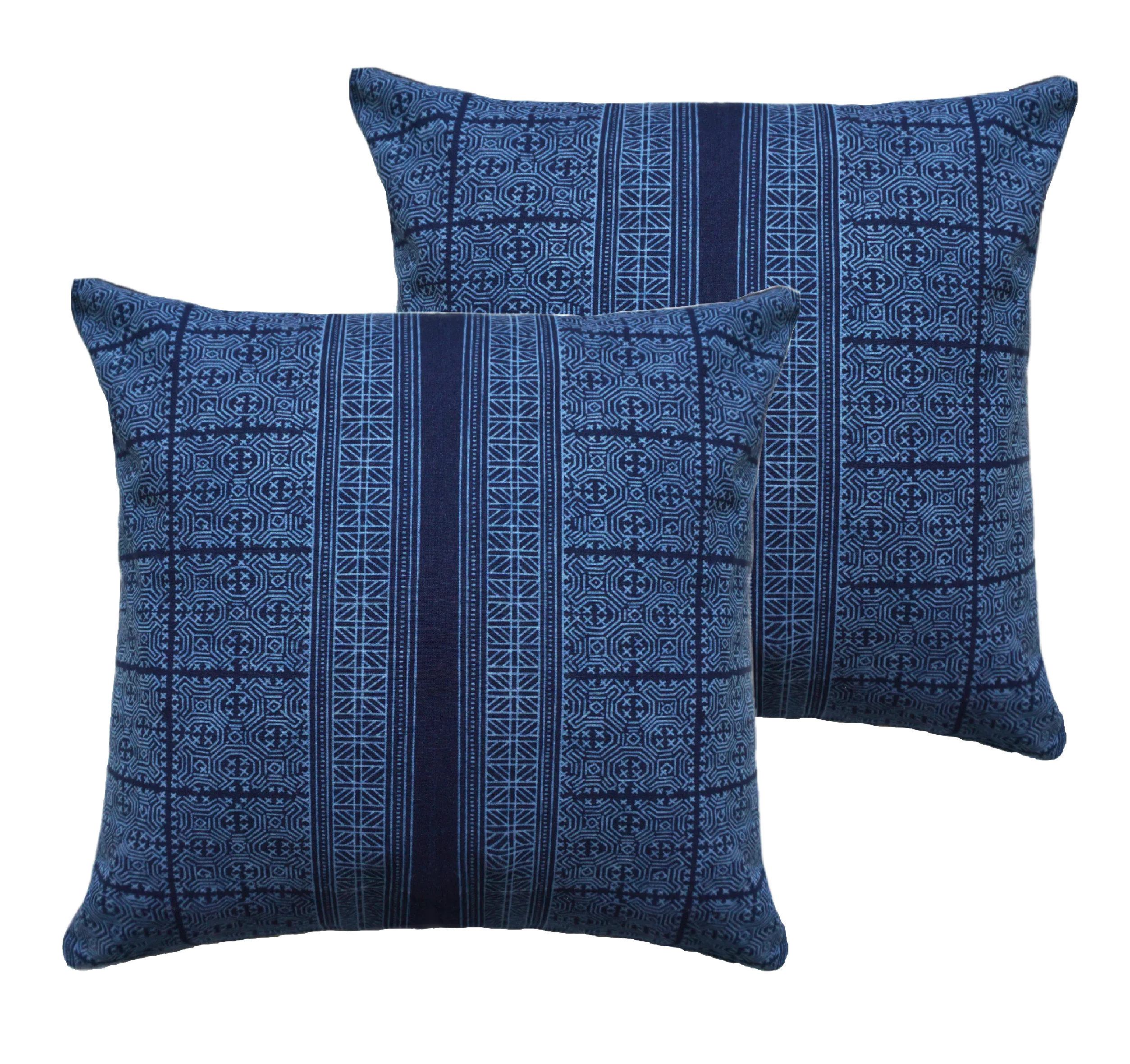 Two Dark Blue Square Printed Pillows