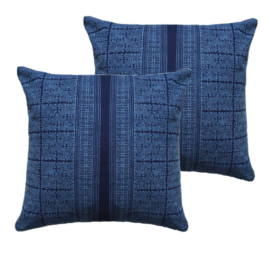 Two Dark Blue Square Printed Pillows