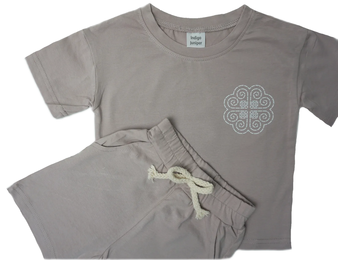 Taupe Hmong Logo Shirt and shorts zoomed in