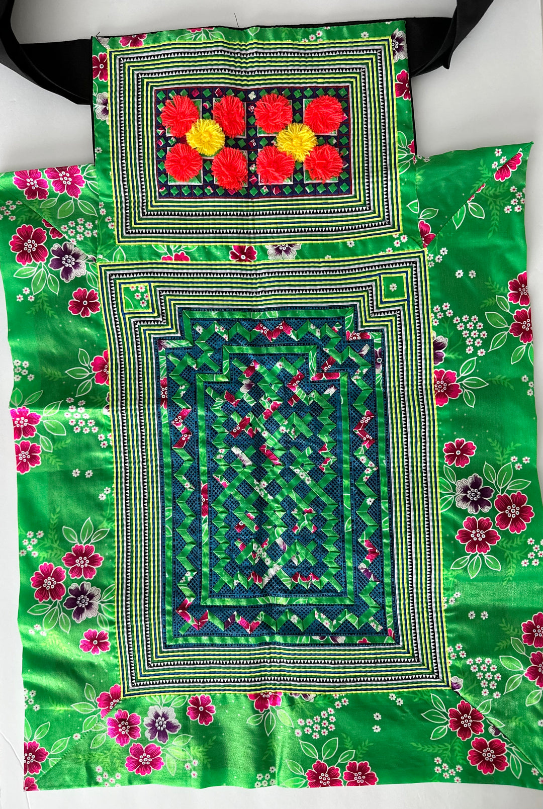 Green Floral Hmong Baby Carrier