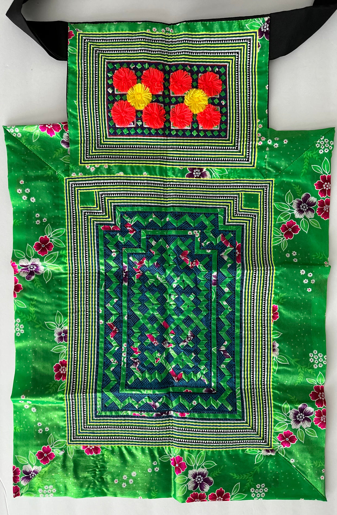 Green Floral Hmong Baby Carrier