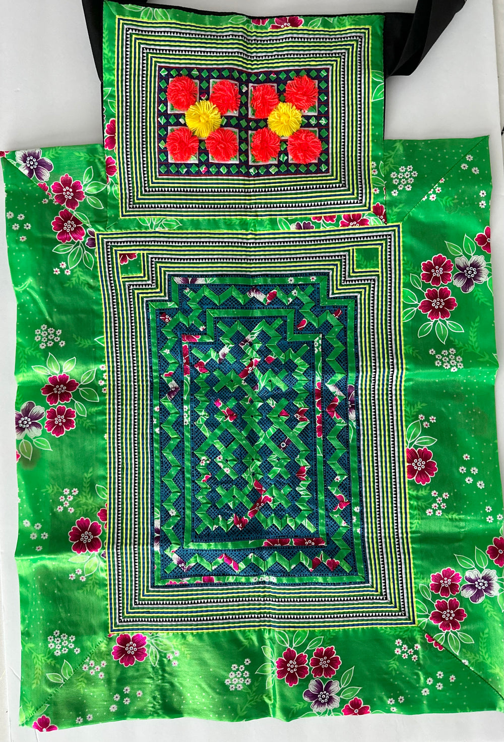 Green Floral Hmong Baby Carrier