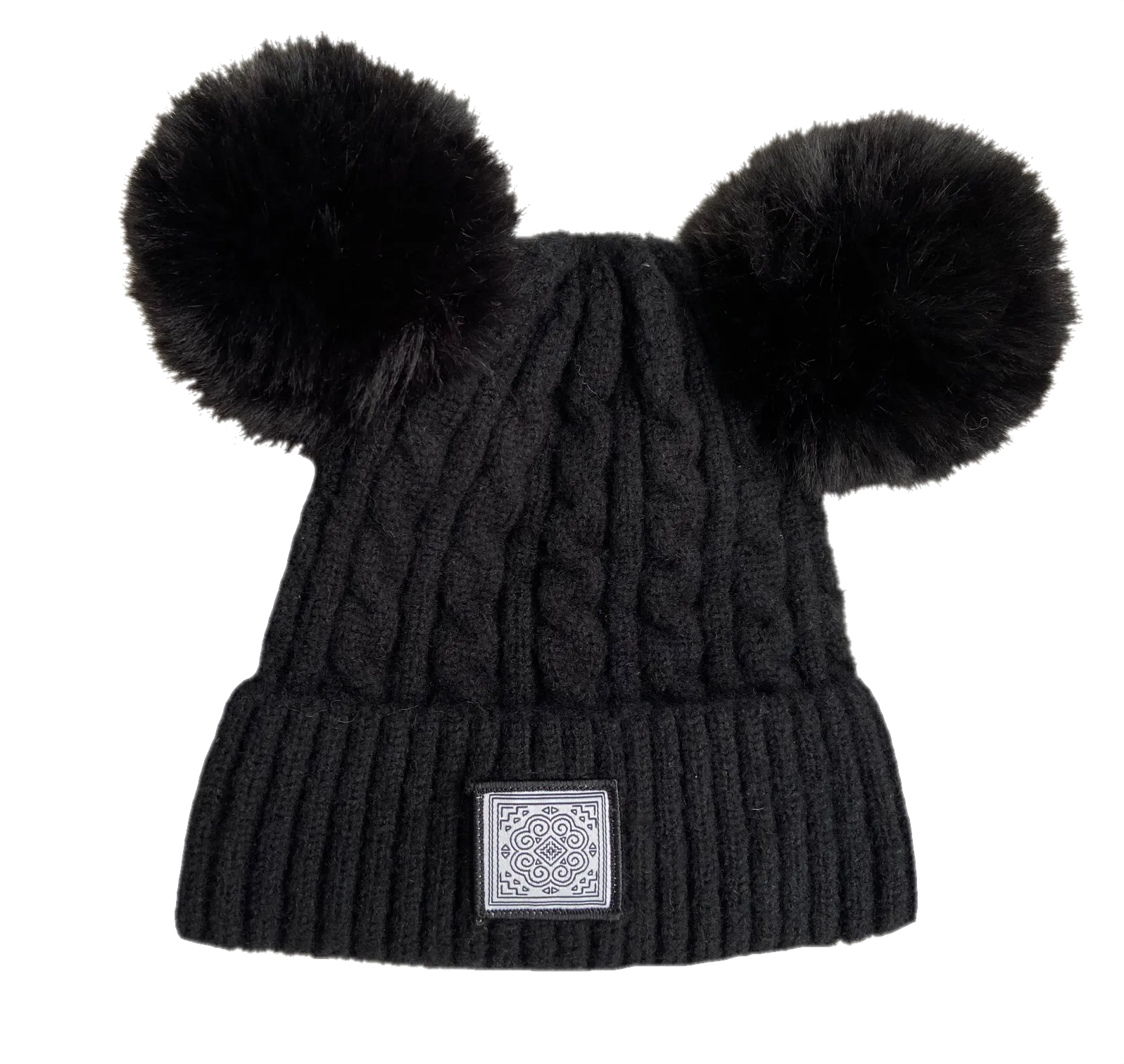 Black Pompom Motif Beanie