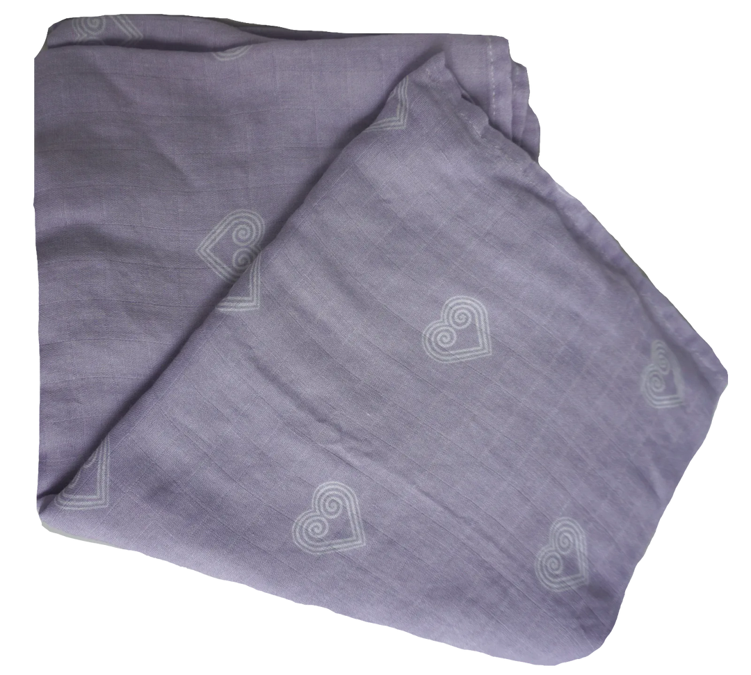 The lavender muslin swaddle is easy to fold and takes up very minimal spacing.