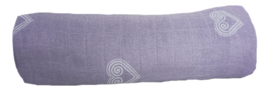 Roll up the lavender muslin swaddle to take it anywhere you may be traveling.