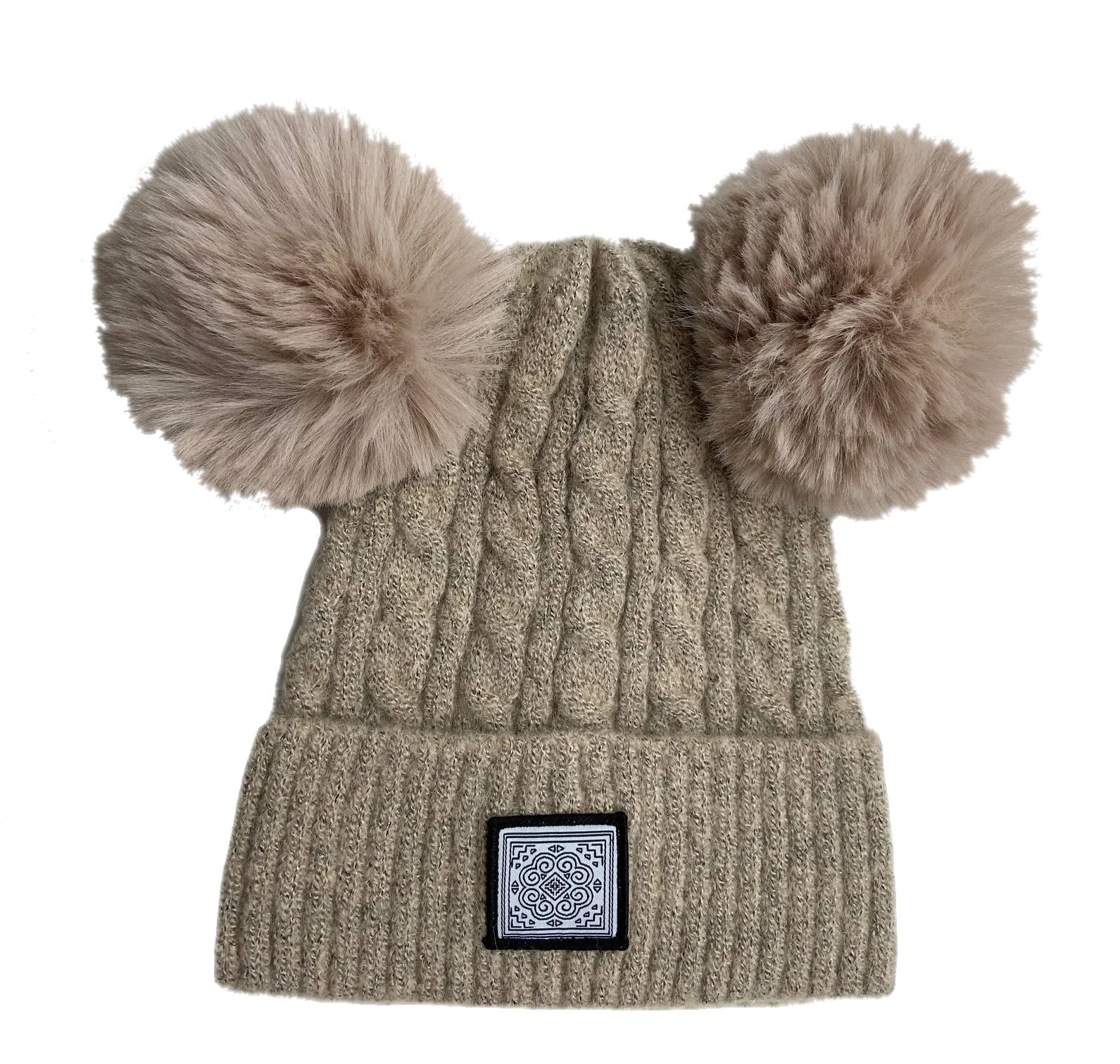 Tan Pompom Motif Beanie