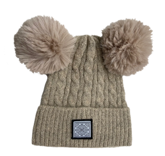 Tan Pompom Motif Beanie