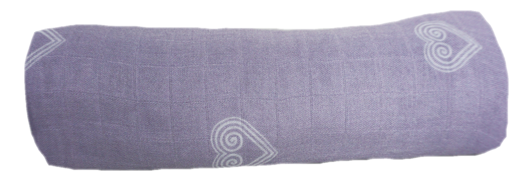 Roll up the lavender muslin swaddle to take it anywhere you may be traveling.