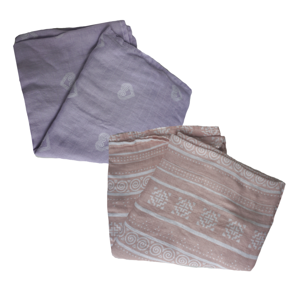 Get the Purple and Pink Muslin Swaddle Set now at Indigo & Juniper for a discounted price when you buy them together.